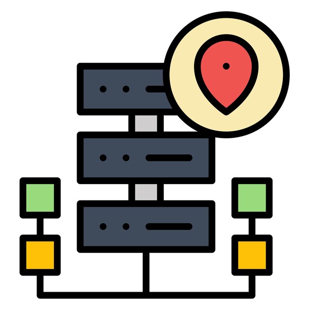 Estilo de ilustración del vector de ubicación del servidor