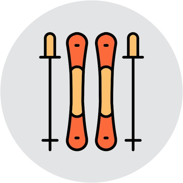 Estilo de ilustración vectorial de los bastones de esquí