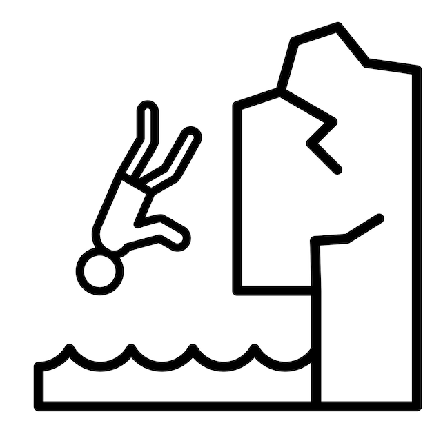 Estilo de la ilustración vectorial de buceo en acantilado