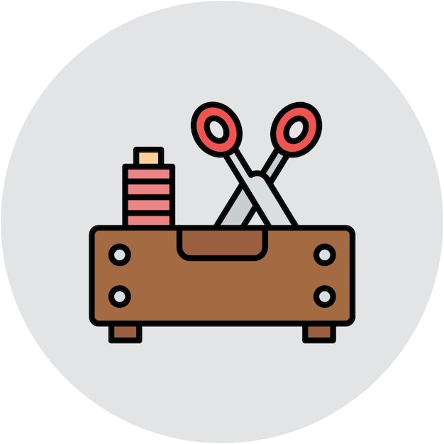 Estilo de la ilustración vectorial de la caja de costura
