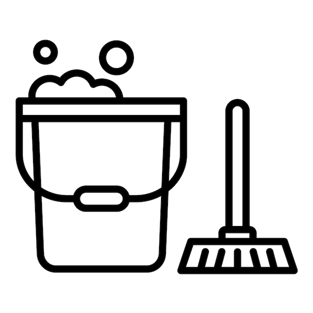 Estilo de ilustración vectorial de escoba y cubo