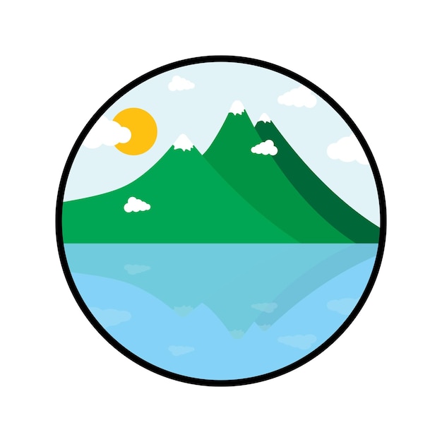 Estilo de ilustración vectorial de icono de paisaje de montaña mejor utilizado para la web