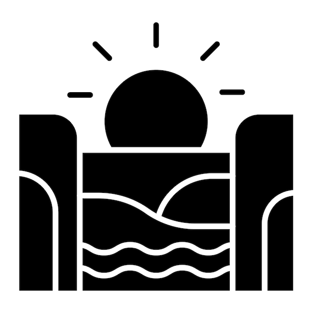 Estilo de la ilustración vectorial del paisaje del atardecer