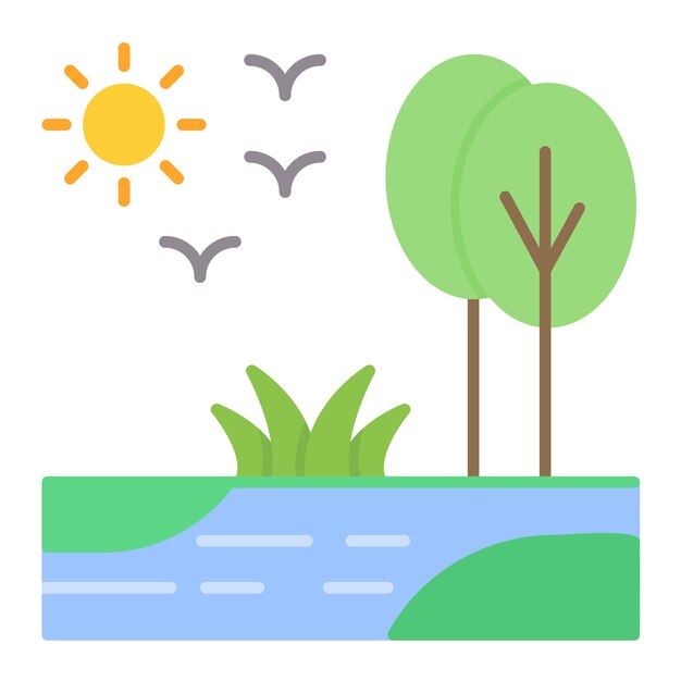 Estilo de ilustración vectorial del paisaje del lago