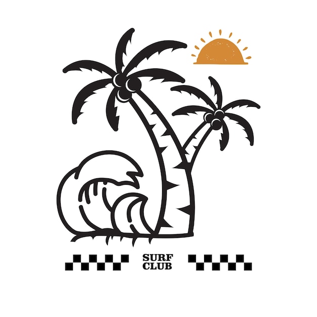 Estilo de ilustración vectorial tema de surf vintage diseño de insignia para impresiones de camisetas carteles pegatinas