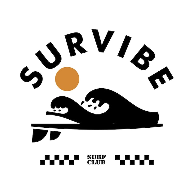 Estilo de ilustración vectorial tema de surf vintage diseño de insignia para impresiones de camisetas carteles pegatinas