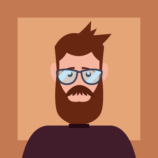 Vector estilo inconformista con el hombre de dibujos animados con barba y gafas sobre fondo naranja