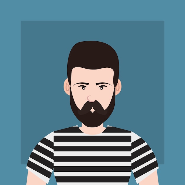 Vector estilo inconformista con el hombre de dibujos animados con barba sobre fondo azul