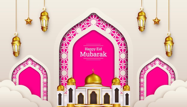 Vector estilo islámico ramadan kareem y eid mubarak decoración banner ilustraciones