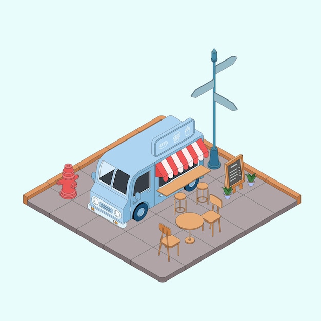 estilo isométrico de ilustración de camión de comida