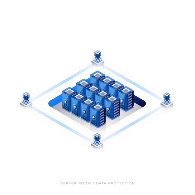 Vector estilo isométrico de protección del centro de datos