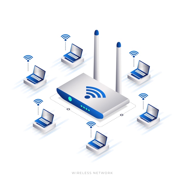 Vector estilo isométrico de tecnología de red inalámbrica