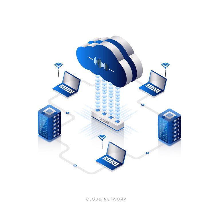 Vector estilo isométrico de tecnología de red en la nube