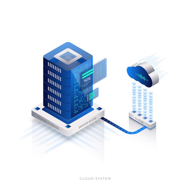 estilo isométrico de tecnología de sistema de nube