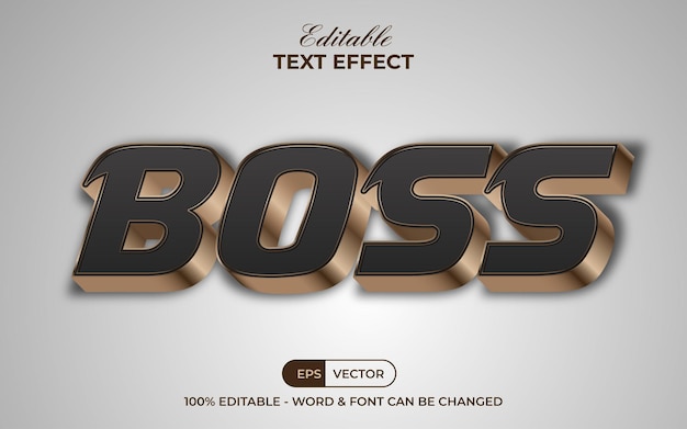 Vector estilo de jefe de efecto de texto de oro negro 3d. efecto de texto editable.