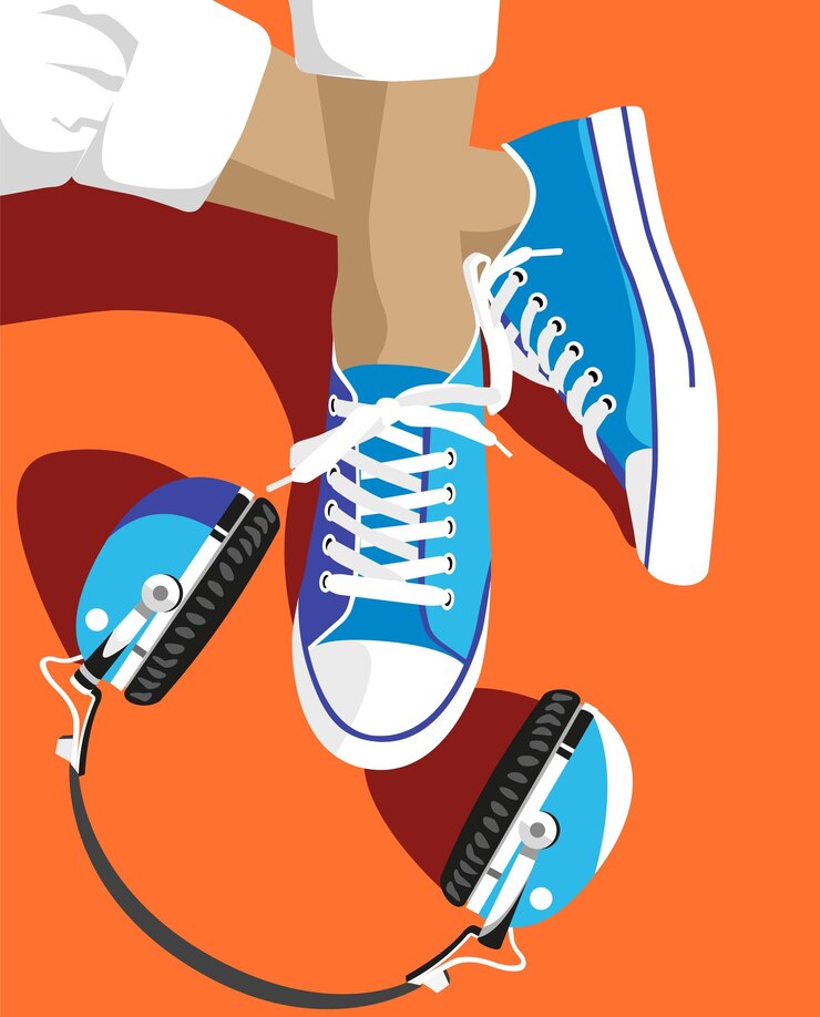 Vector estilo joven y casual con auriculares. concepto de adolescente, moda y estilo de vida. ilustración vectorial