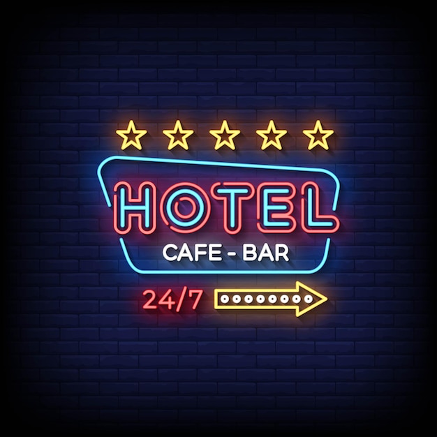 estilo de letrero de neón de café y bar con pared de ladrillo vector de fondo