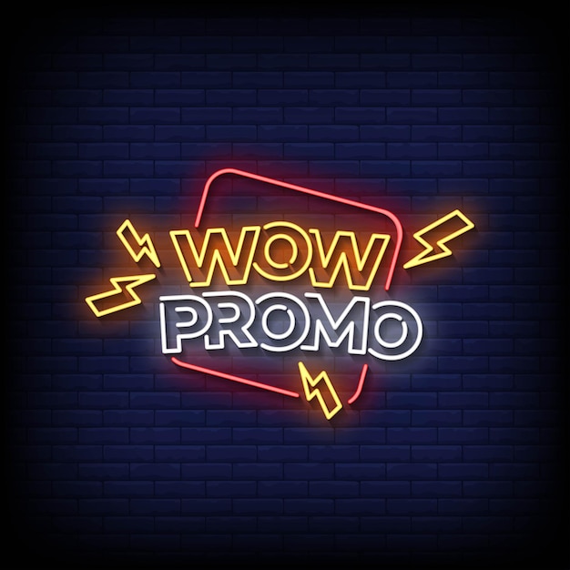 estilo de letrero de neón promocional con vector de fondo de pared de ladrillo