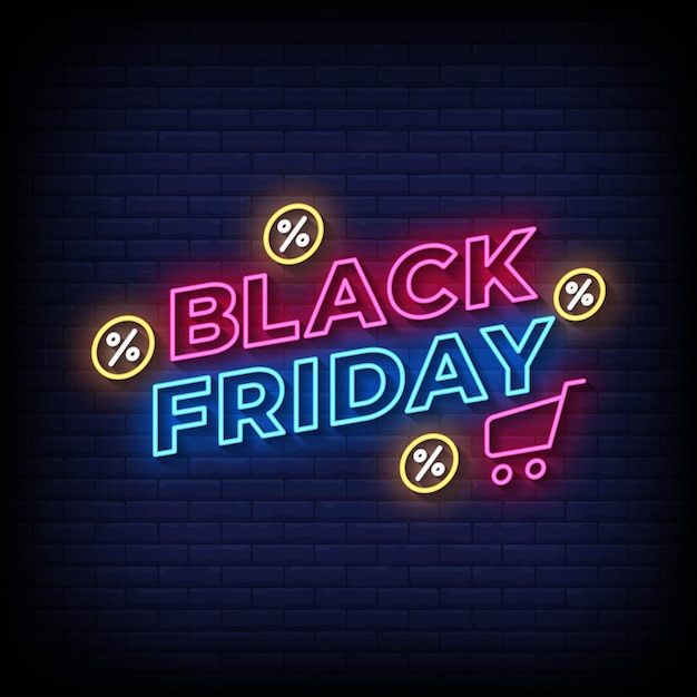 estilo de letrero de neón de viernes negro con vector de fondo de pared de ladrillo