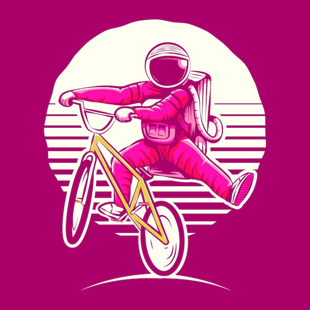 estilo libre de astronauta usando dibujos animados de arte bmx