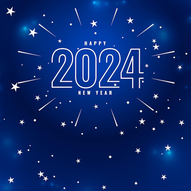Vector estilo de línea 2024 año nuevo fondo azul con diseño vectorial de estrella estallada