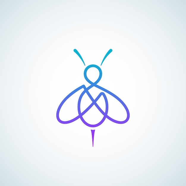 Estilo de línea Abeja Icono de vector abstracto Símbolo o plantilla de logotipo Gradiente Sillhouette de abeja de miel con tipografía retro Emblema de insecto creativo