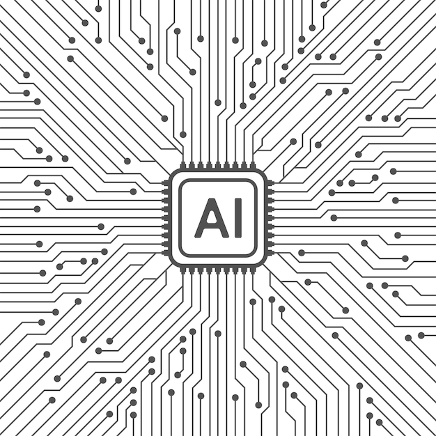 Estilo de línea de circuito de inteligencia artificial Diseño de aprendizaje automático Tecnología digital de red inteligente AI Ilustración vectorial