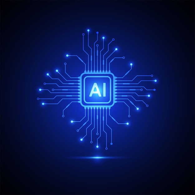 Estilo de línea de circuito de inteligencia artificial Diseño de aprendizaje automático Tecnología digital de red inteligente AI Ilustración vectorial