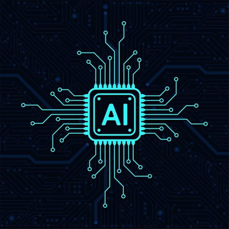 Vector estilo de línea de circuito de inteligencia artificial diseño de aprendizaje automático tecnología digital de red inteligente