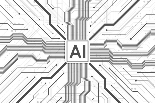 Vector estilo de línea de circuitos de inteligencia artificial diseño de aprendizaje automático tecnología digital de red inteligente