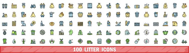 Estilo de línea de color establecido por 100 iconos de basura