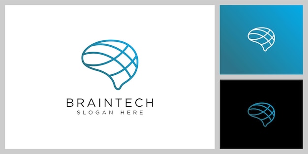 Estilo de línea de diseño de logotipo de tecnología cerebral
