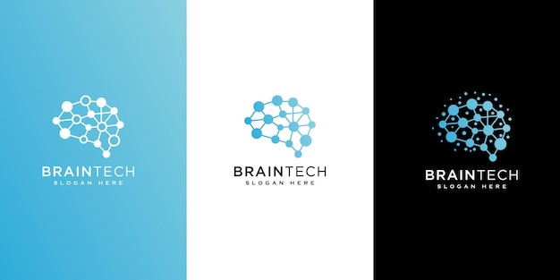 Estilo de línea de diseño de logotipo de tecnología cerebral