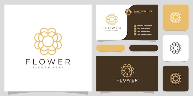 Estilo de línea de diseño de vector de logotipo de flor y tarjeta de visita