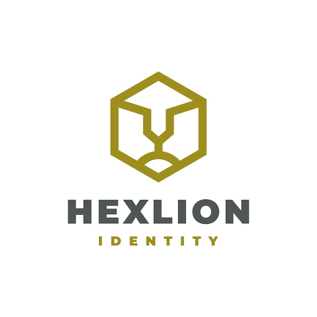 Estilo de línea hexa del diseño de ilustración vectorial del logotipo de la cara del rey león Cara del rey león en un concepto hexa con elemento de símbolo de icono de estilo de línea de contorno monolínea lineal