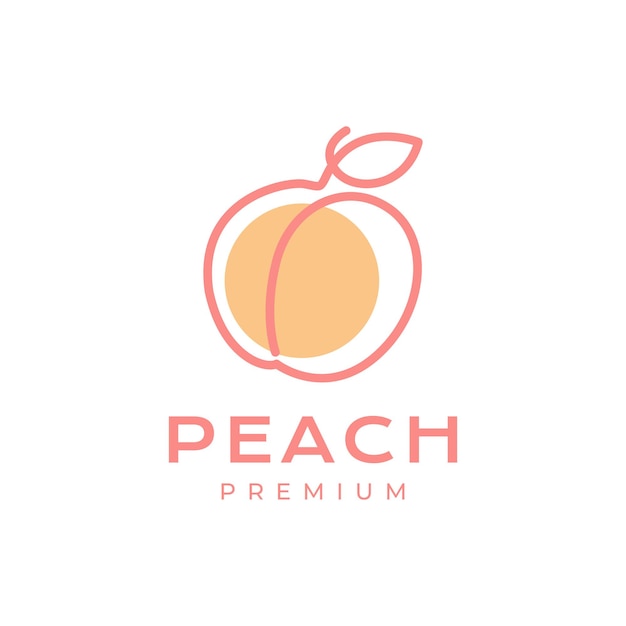 estilo de línea de melocotón de fruta fresca minimalista colorido moderno diseño de logotipo simple ilustración de icono vectorial