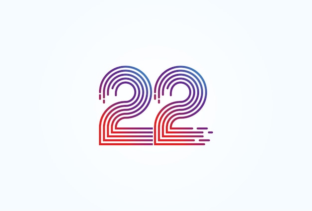 Vector estilo de línea de monograma número 22 utilizable para logotipos comerciales y tecnológicos de aniversario