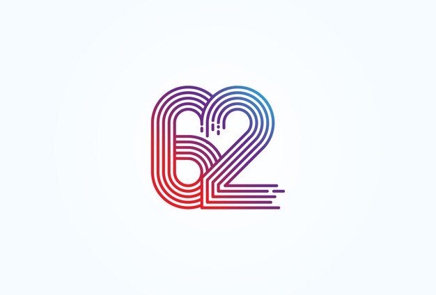 Estilo de línea de monograma número 62 utilizable para logotipos comerciales y tecnológicos de aniversario