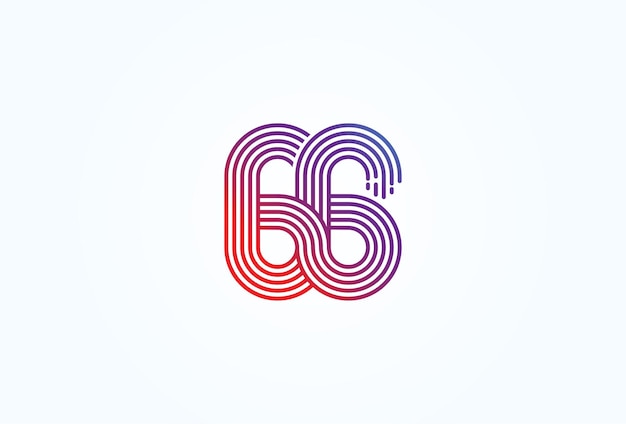 Estilo de línea de monograma número 66 utilizable para logotipos comerciales y tecnológicos de aniversario