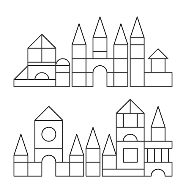 El estilo de línea simple bloquea las torres de juguete para colorear el libro