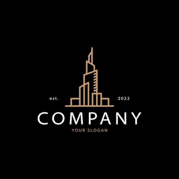 Estilo lineal del logotipo del edificio inmobiliario