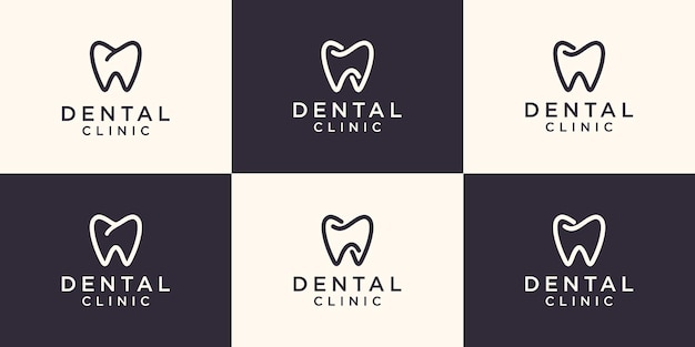 Estilo lineal de plantilla de vector de diseño de logotipo de dentista de salud. logotipo de clínica dental.