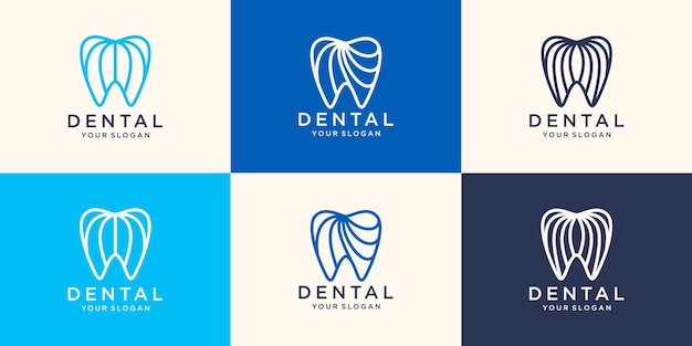 Estilo lineal de plantilla de vector de diseño de logotipo simple salud dent. icono de concepto de logotipo de clínica dental.