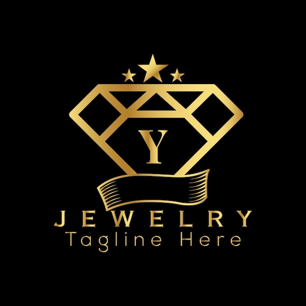 Estilo de logotipo de diamante plantilla de diseño de icono de línea de lujo arte de joyería de diamantes logotipo de letra Y