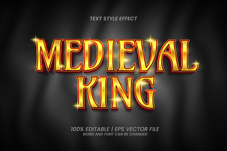 Vector estilo de lujo editable con efecto de texto de rey medieval 3d