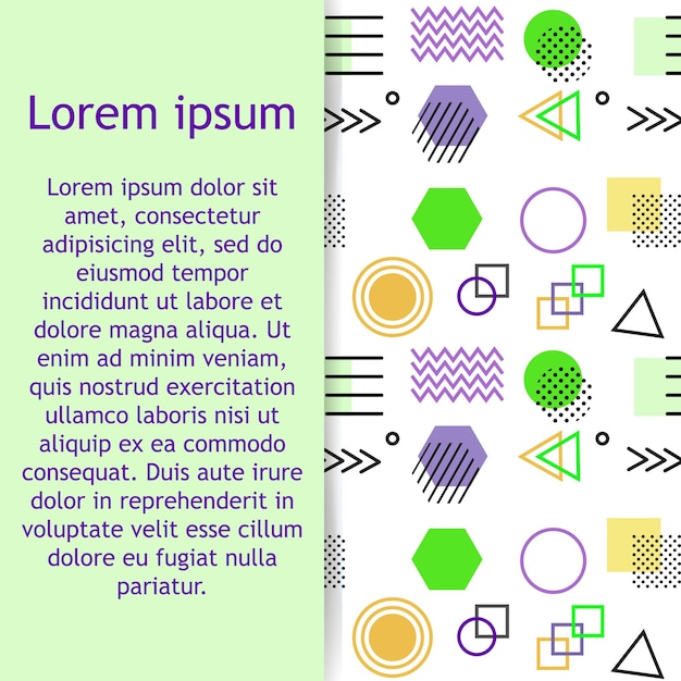 Estilo memphis con patrón geométrico, ilustración vectorial con figuras geométricas.