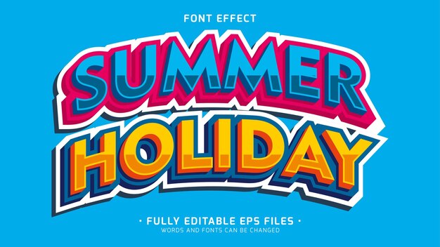 Estilo minimalista 3D de las vacaciones de verano efecto de texto vectorial
