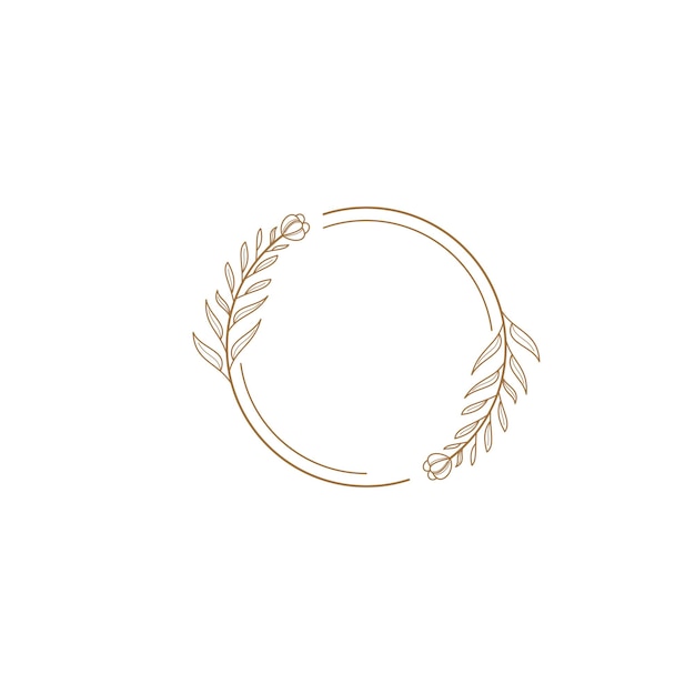 Estilo minimalista elegante floral vectorial con ilustración de logotipo de marcos de círculo de color dorado