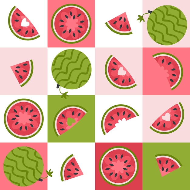 Estilo minimalista patrón vectorial geométrico con sandías plantilla perfecta para la portada del estandarte fondo venta de tarjetas ilustración dibujada a mano