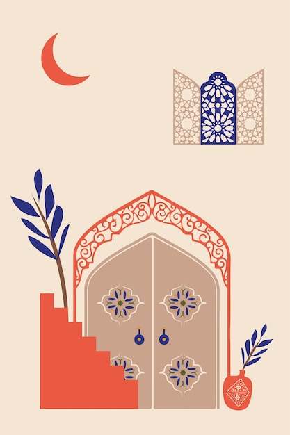 Estilo moderno y minimalista. Escena marroquí. Puertas, ventanas y artesanía tradicional marroquí
